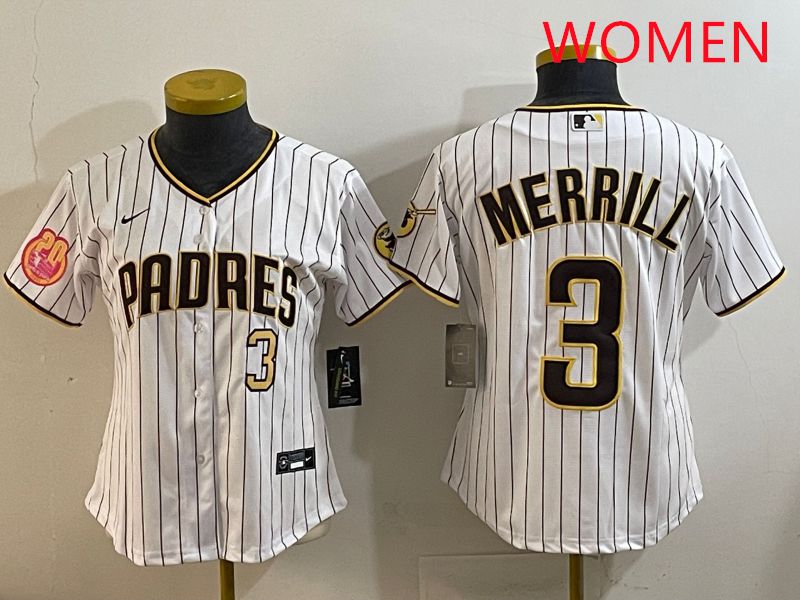 Women San Diego Padres #3 Merrill White Stripe Game 2025 Nike MLB Jersey style 2